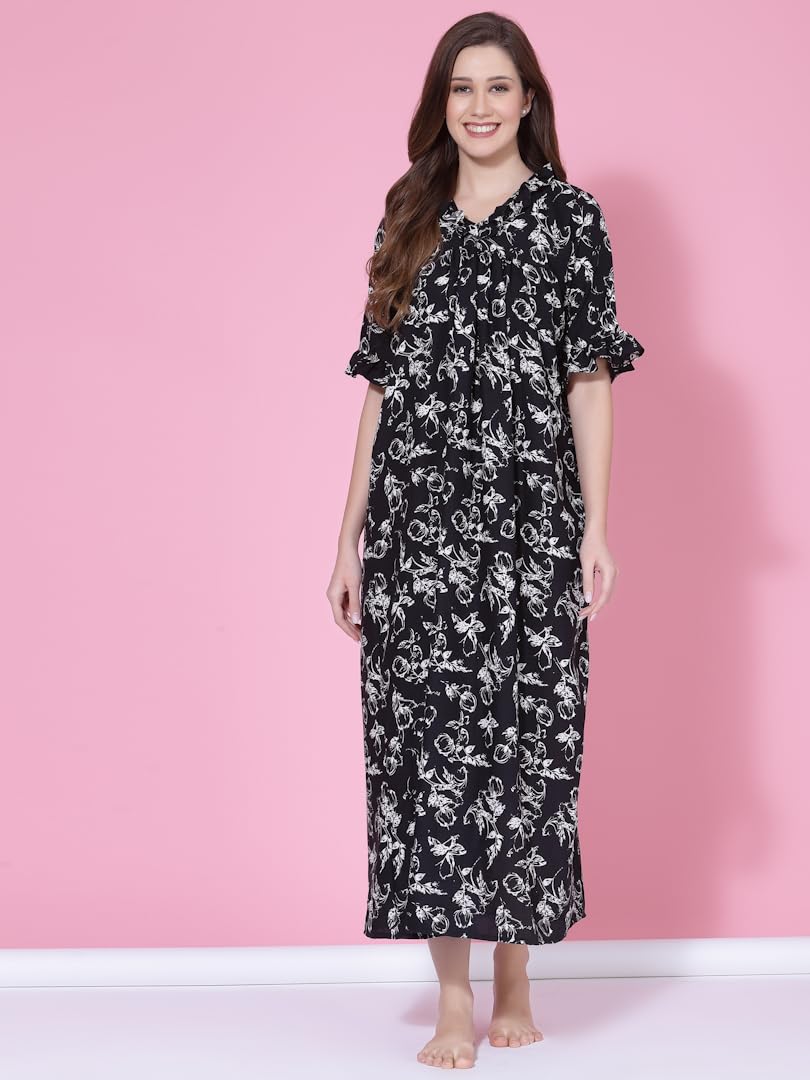OOMPH! Cotton Blend Nighty for Womens | Night Gown | Nighty | Nightdress | Maxi Dress | Sleepwear | Gown for Women | Nighties |