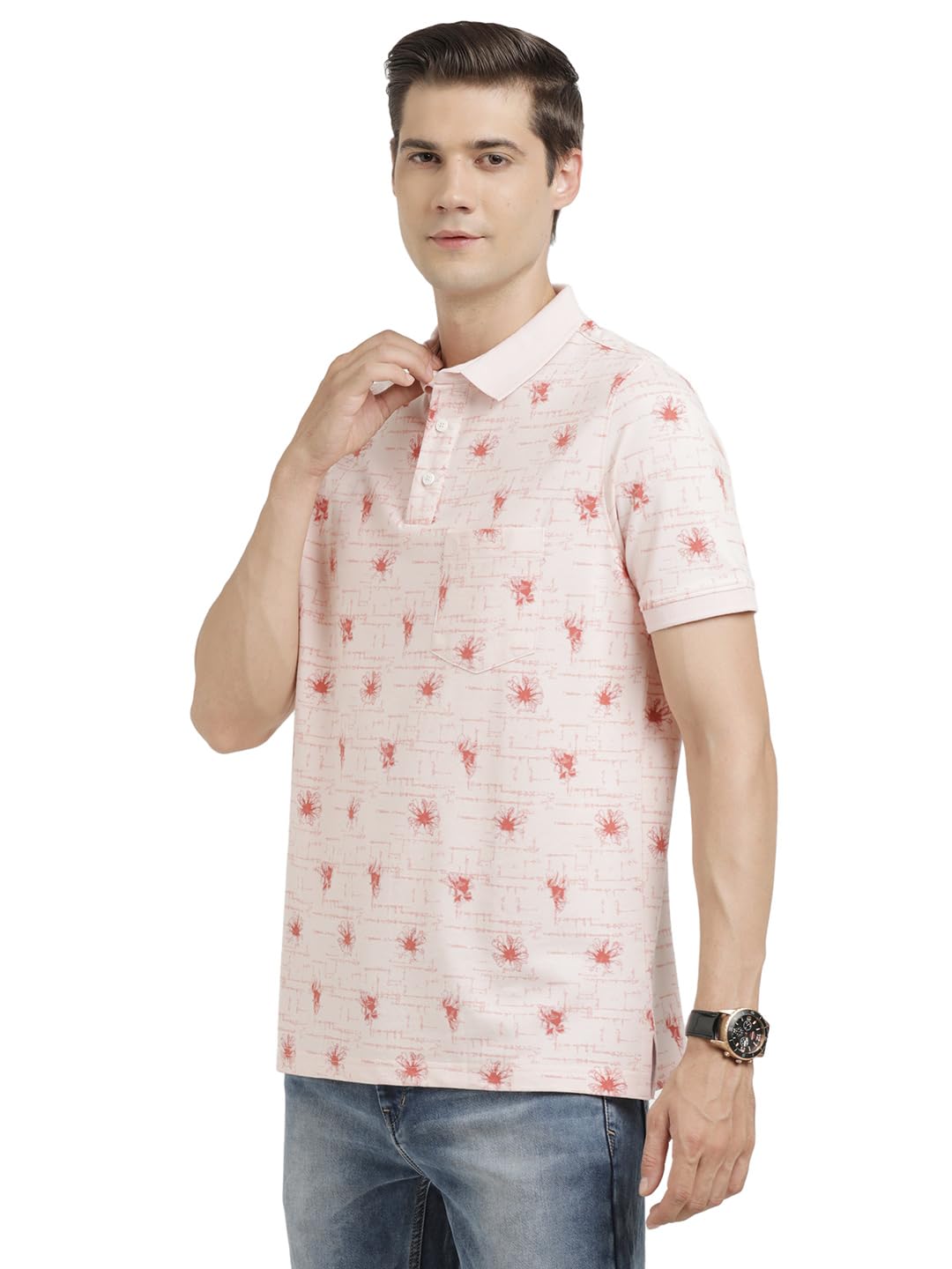 Turtle Men Poly Cotton Stretch Slim Fit Light Pink Polo T-Shirt
