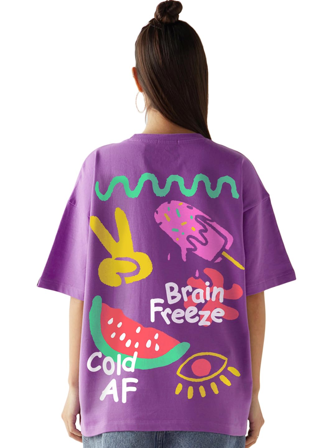 Bewakoof Heavy Duty 1.0 Womens Graphic Print Oversized Fit Half Sleeve Round Neck Terry T-Shirt_652352_Purple_L