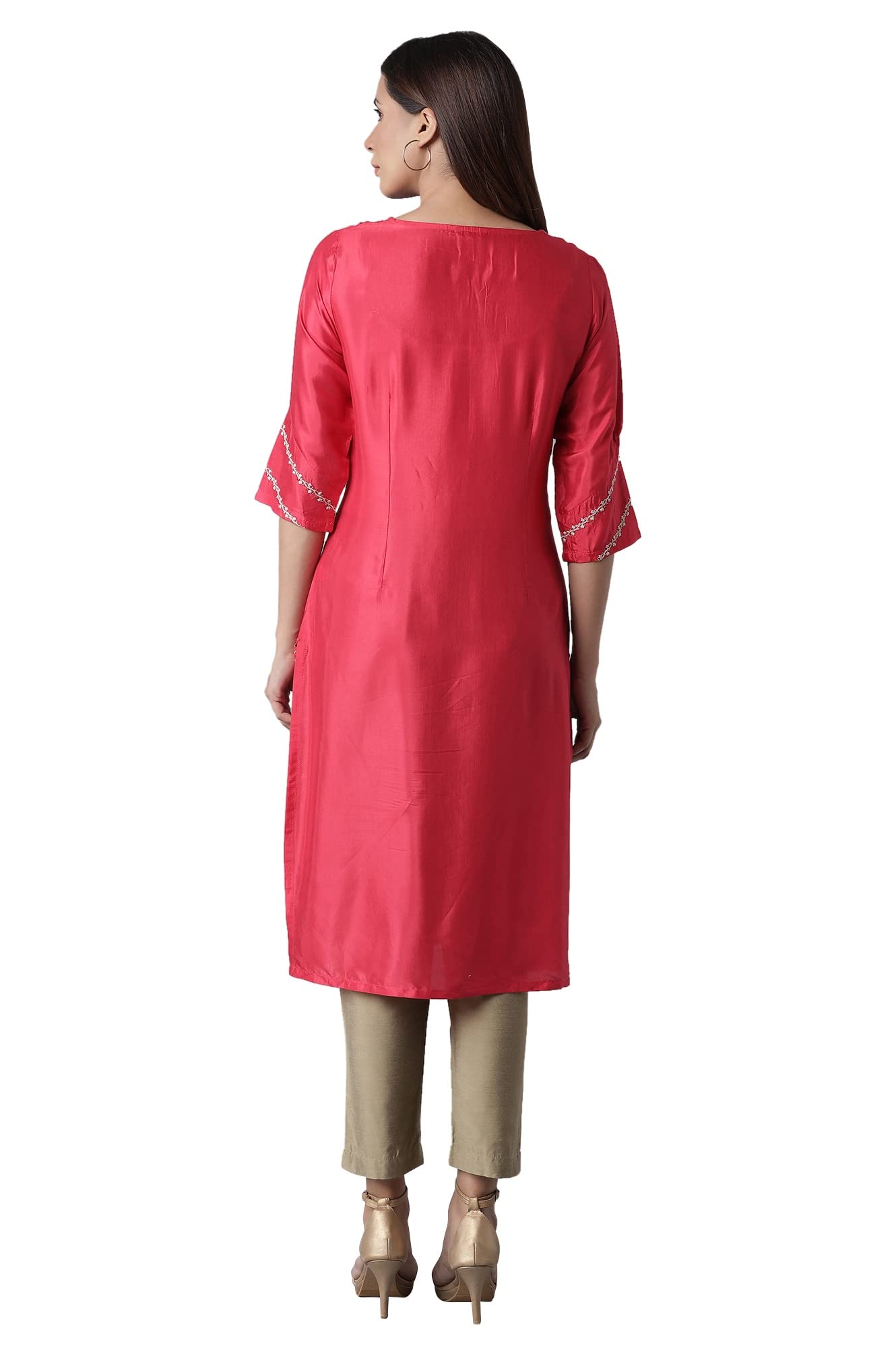 W For Woman Rasberry Red Solid Festive Straight Kurta