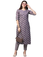 ANNI DESIGNER Womens Cotton Blend Printed Straight Kurta with Pant (Funnu Purple New_XXL_Purple_XX-Large)