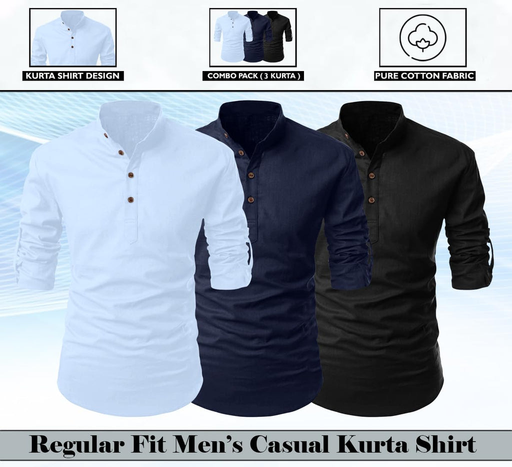 Finivo Fashion Combo Of MenS Cotton Blend Solid Full Sleeve Short Kurta