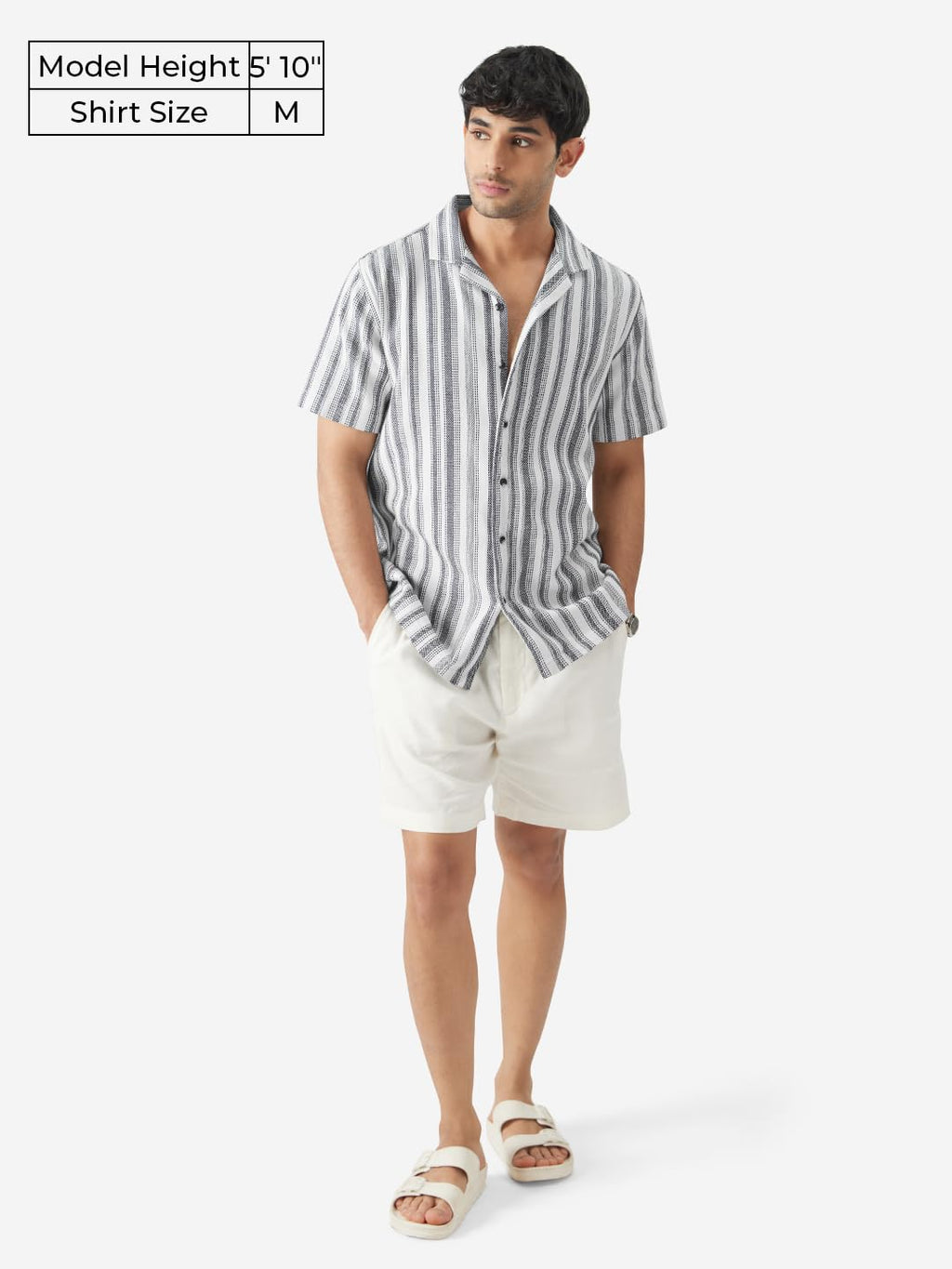 The Souled Store Monochrome Stripes Men and Boys Short Sleeve Collared Neck Regular Fit Button Down Black and White Printed Shir