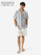 The Souled Store Monochrome Stripes Men and Boys Short Sleeve Collared Neck Regular Fit Button Down Black and White Printed Shir