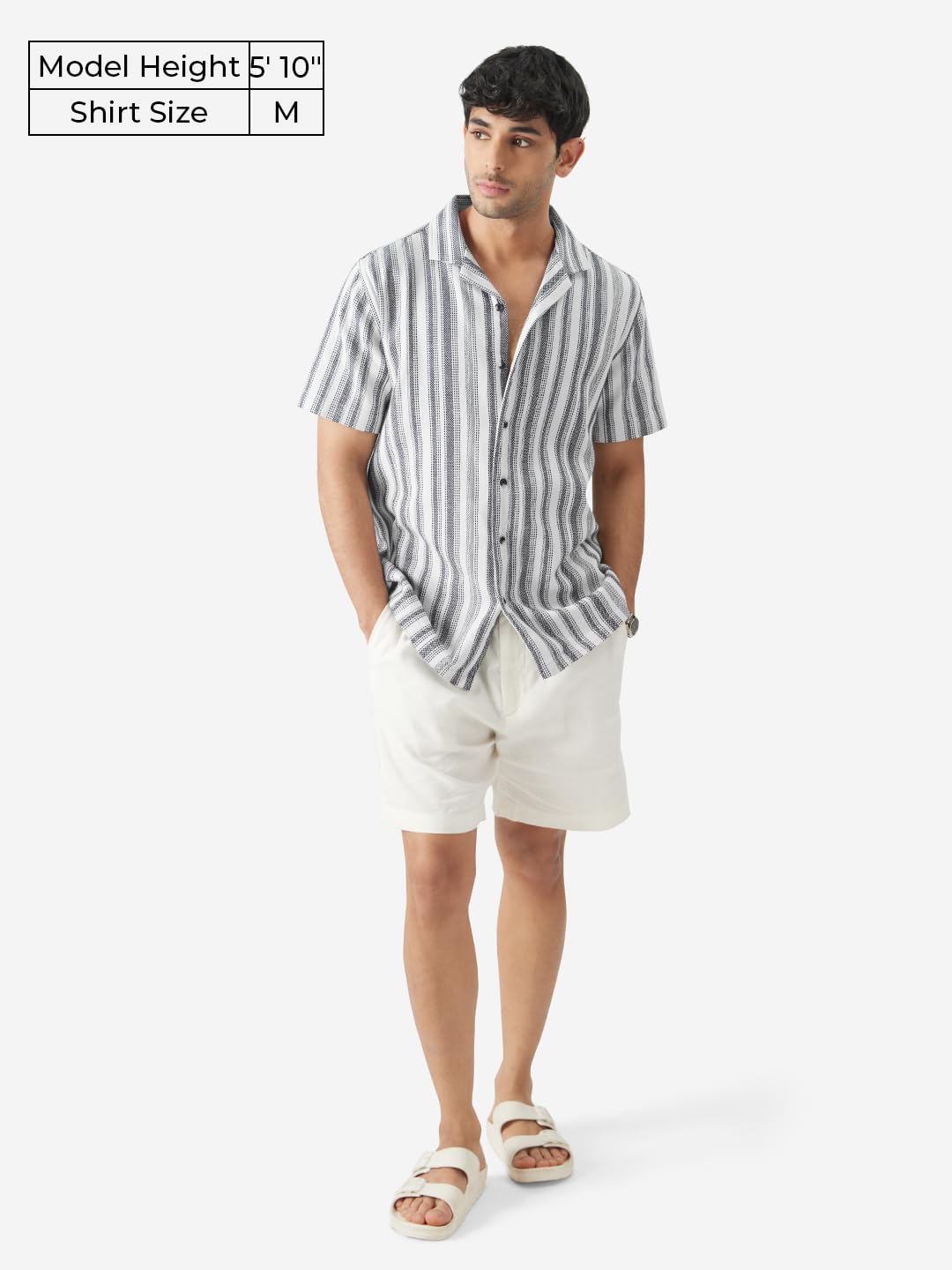 The Souled Store Monochrome Stripes Men and Boys Short Sleeve Collared Neck Regular Fit Button Down Black and White Printed Shir