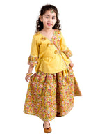 Pspeaches Girls Cotton Fit and Flare Floor Length Dress (IW-floralmustard-7_Mustard