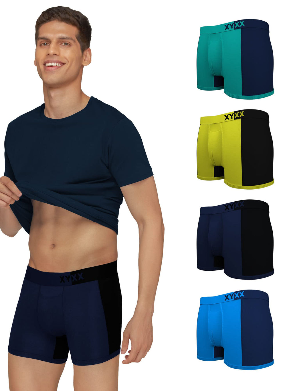 XYXX Mens Modal Solid Trunks (Pack of 5) (XYTRNK5PCKN114_Brilliant Blue & Black Iris & Black + Lime Punch & Black + Navigate & 