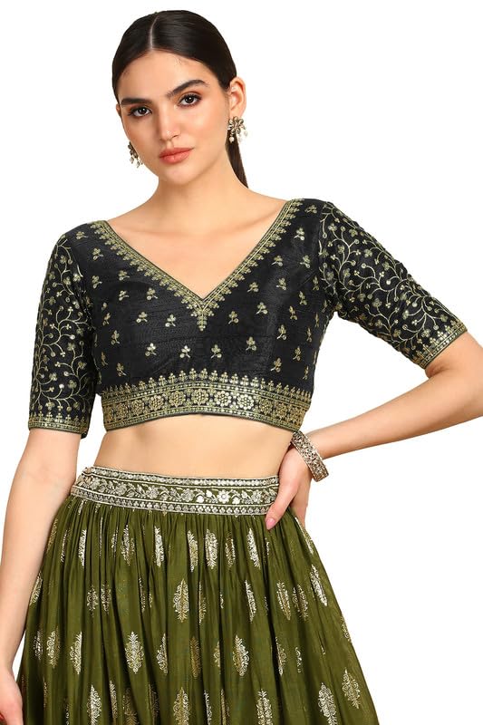 Soch Women Zari Embroidery Padded Silk Blend Blouse with Sequins