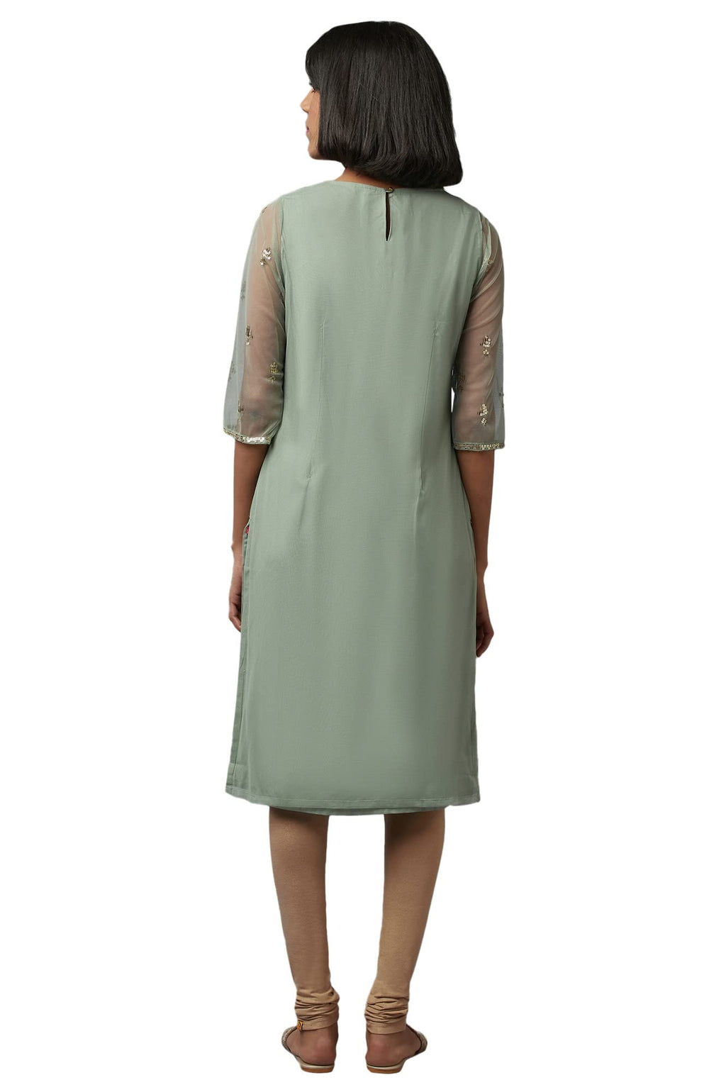 W For Women Green Sequin Maharani Net Kurta