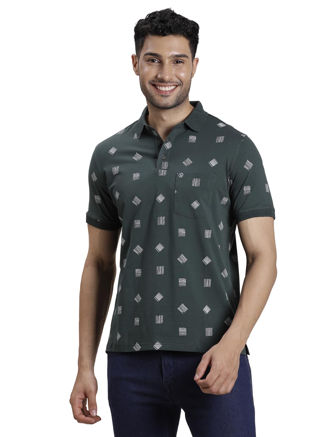 Turtle Men Cotton Stretch Printed Dark Green Polo Tshirt