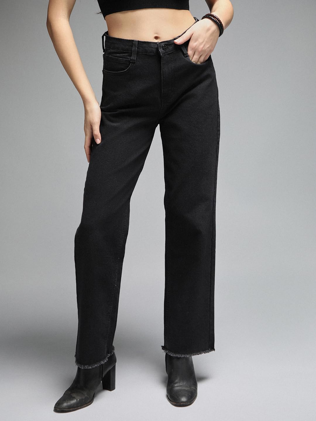 High Star Women 90S Straight Fit High-Rise Clean Look Stretchable Jeans