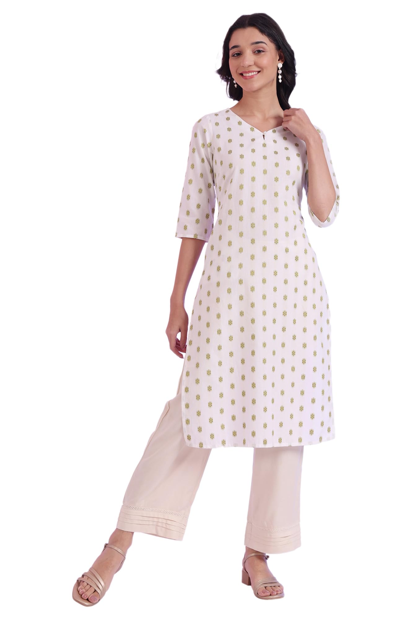 Aurelia Womens Off White Yarn Dyed Cotton Blend Straight Kurta (Size: 2XL)-A15633-705484