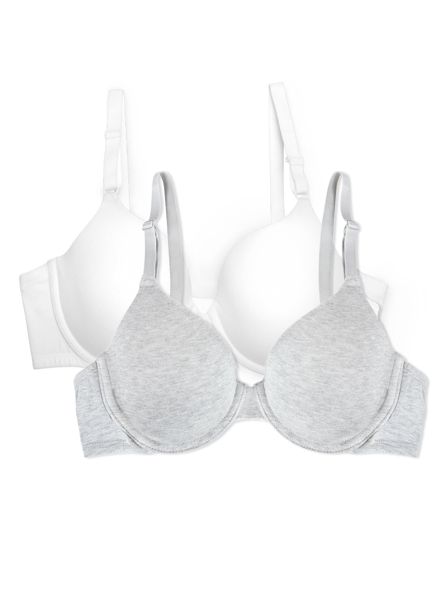Fruit of the Loom Women's Smooth Cotton T-Shirt Bra-Ultra-Soft, Flexible, and Invisible Under Tees, Heather Grey/White, 36C