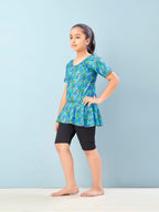 Aarika Girls Sports Wear Green-Black Colour Abstract Print Nylon Swim Suit (5-15 Years)-(SW-SHM-CA-1117)