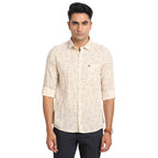 Turtle Men 100% Cotton Slim Fit Cream Printed Casual Shirt