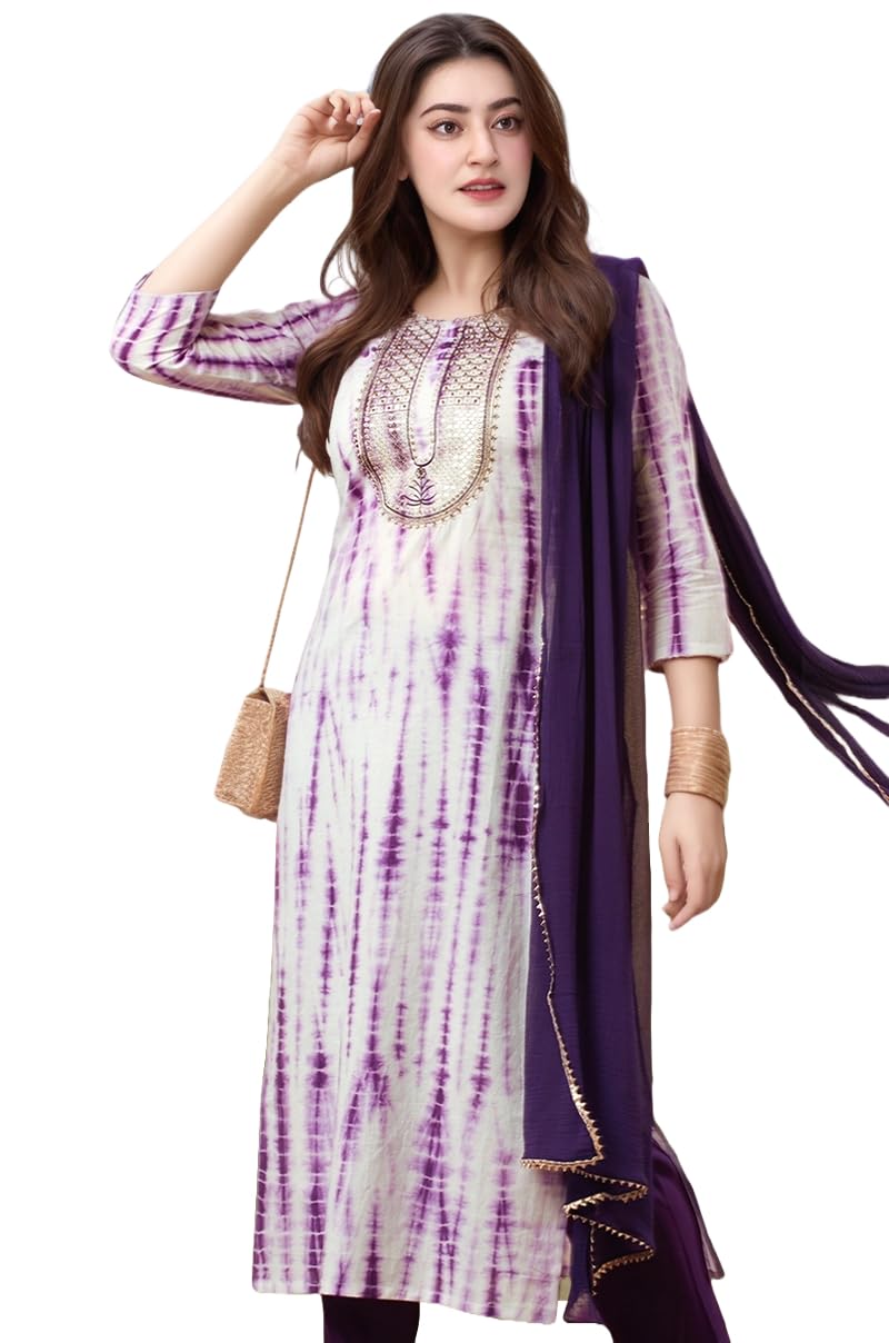 ANNI DESIGNER Women s Rayon Viscose Print Straight Kurta with Pants & Dupatta, purple, 4XL