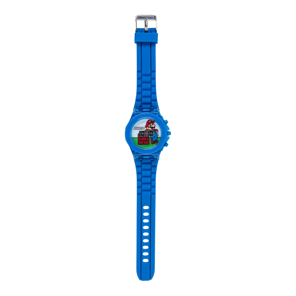 Accutime Nintendo Super Mario Kids' Flashing LCD Digital Watch - LED Lightshow - Vibrant Blue Band, Easy-to-Read Display, Perfec