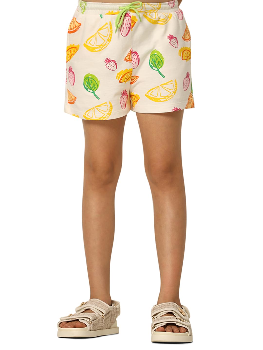 Vero Moda Girls Printed Thigh Length Mid Rise White Casual Shorts