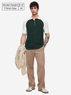 The Souled Store Colourblock Polo: Emerald Edge Men and Boys Short Sleeves Collared Neck Cotton Blend Regular Fit Zipper Polos