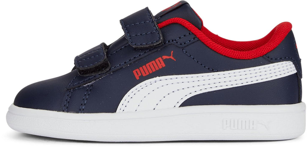 PUMA Kids Smash Hook and Loop Sneaker, Navy White-for All Time Red, 4 US Unisex Toddler