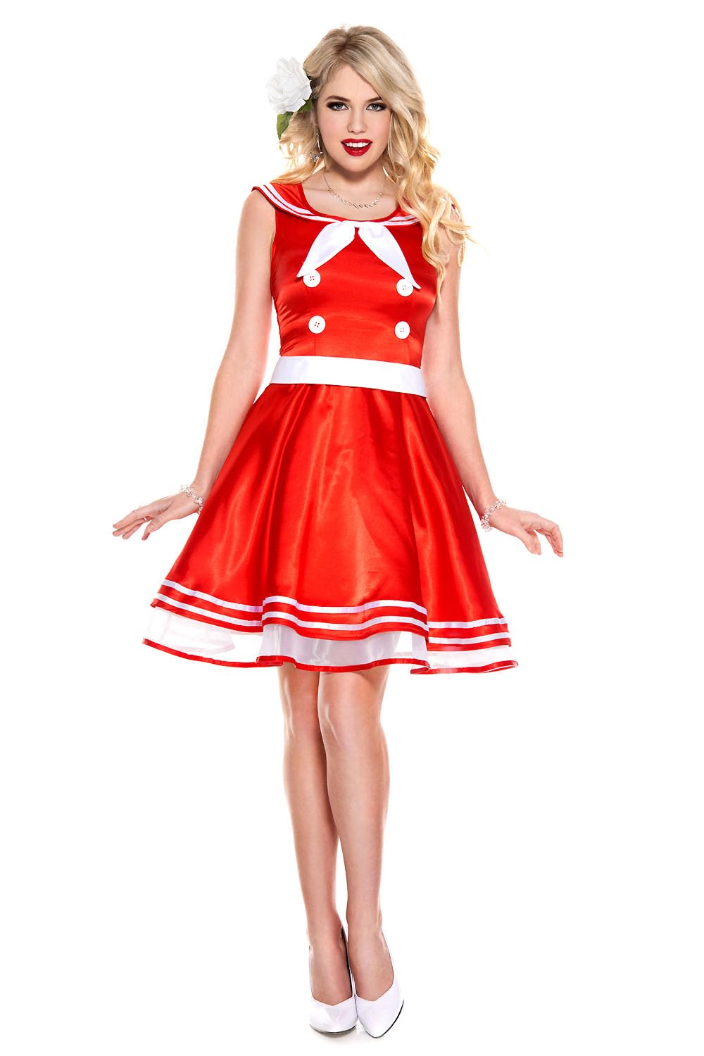 Music Legs 70781-XS 2 Piece Retro 50s Style Full Skirt Dress with Built In Belt & Scarf&#44; Extra Small