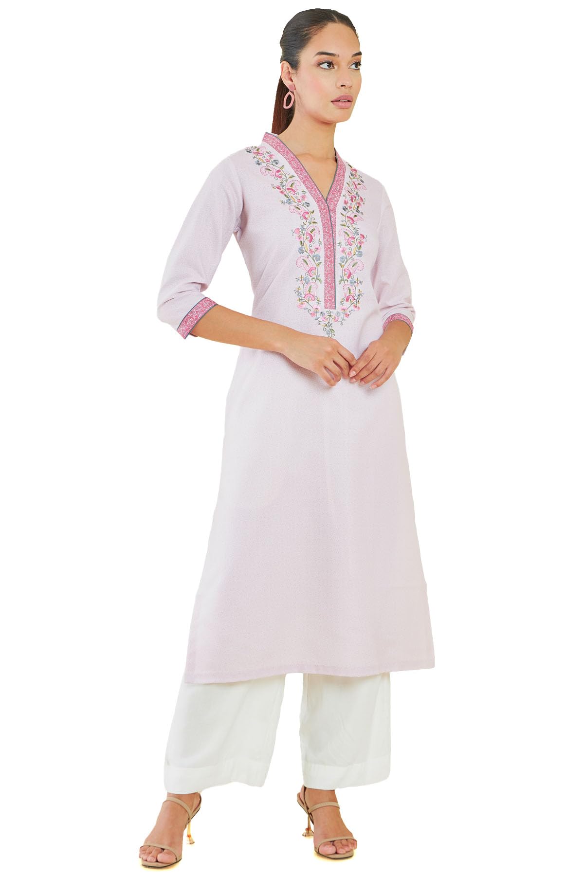 Soch Women Pink Rayon Embroidered Kurta(8907715917659_Pink_S)