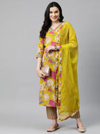 ANNI DESIGNER Womens Rayon Blend Printed Straight Kurta with Pant & Dupatta (Ganita Mustrad-VKS04_L_Mustard_Large)