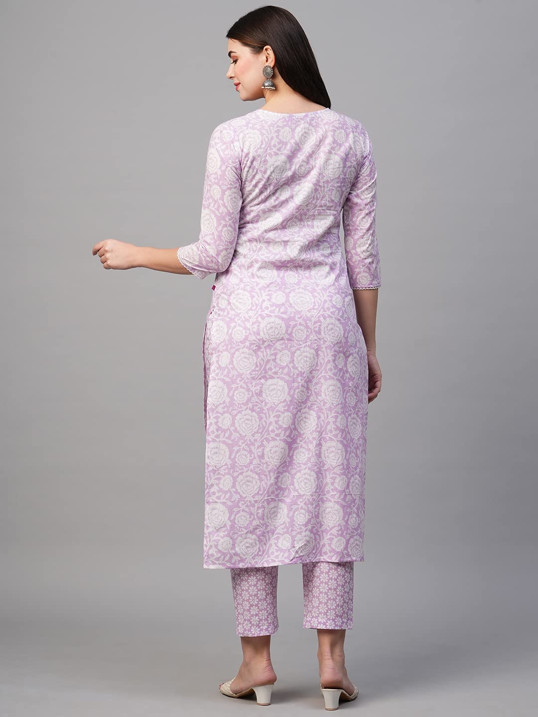 ANNI DESIGNER Womens Cotton Blend Printed Straight Kurta with Pant (Mukh Purple_XXL_Purple_XX-Large)