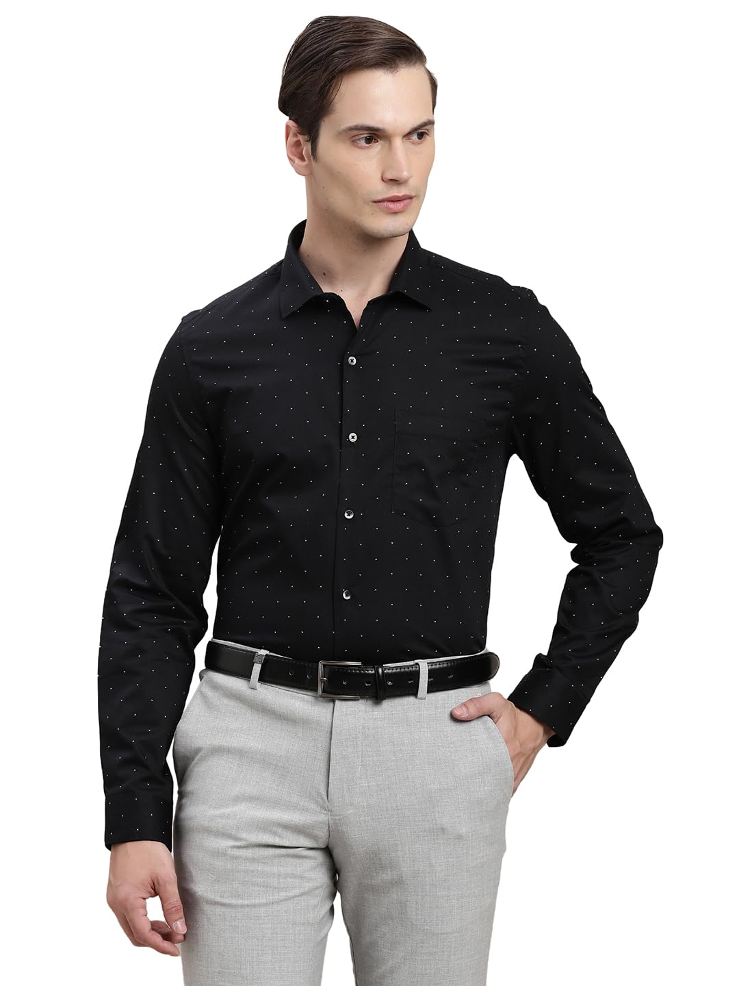 Turtle Men Pure Cotton Slim Fit Printed Black Formal Shirt