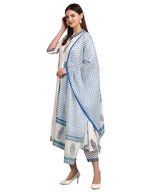 Tee Projekt WomenS Cotton Blend Collared Neck Block Printed Kurta Pant With Dupatta Set White