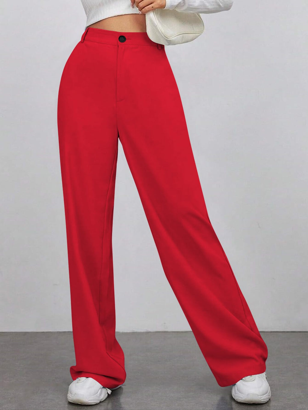 Toochki Womens Desk-to-Dinner Wide Leg 4-Way Stretch Formal Trousers (Flexi-Waist | Easy Care) Red