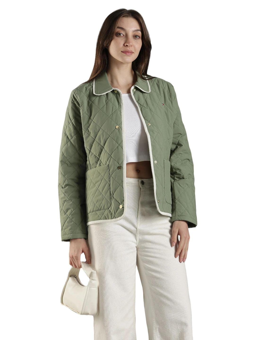 Regular Fit Polyester Spread Collar Quilted Jacket