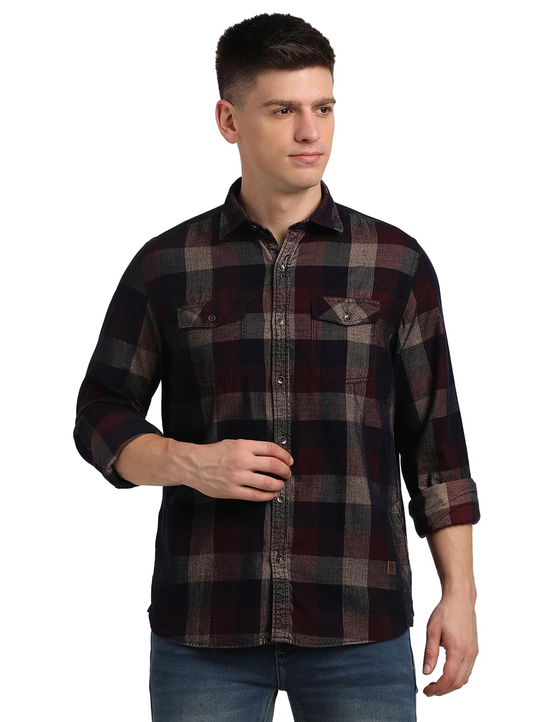 Turtle Men Corduroy Slim Fit Purple Casual Shirt