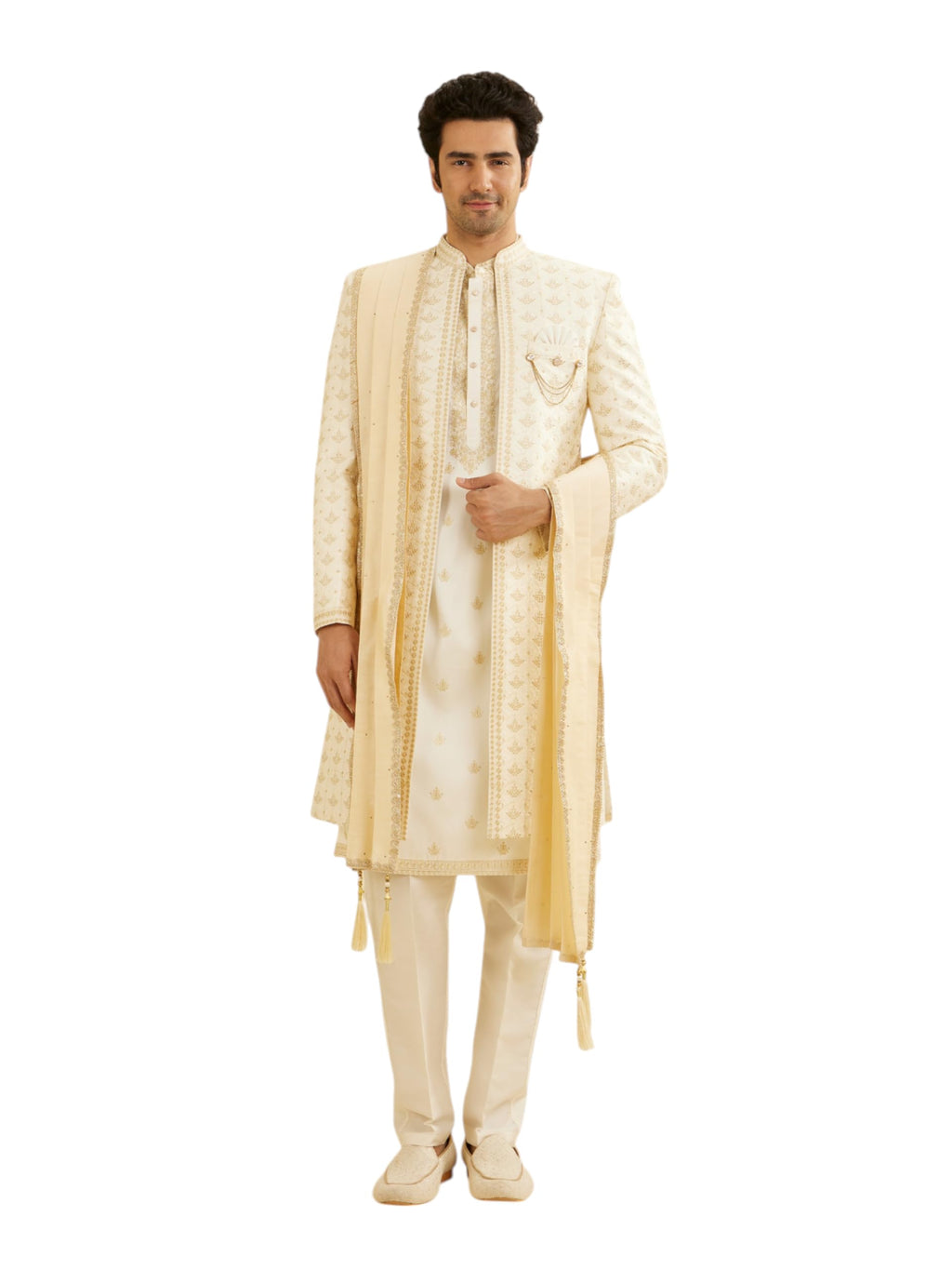 Manyavar MenS Chanderi Solid Dupatta (Beige,2.75M)