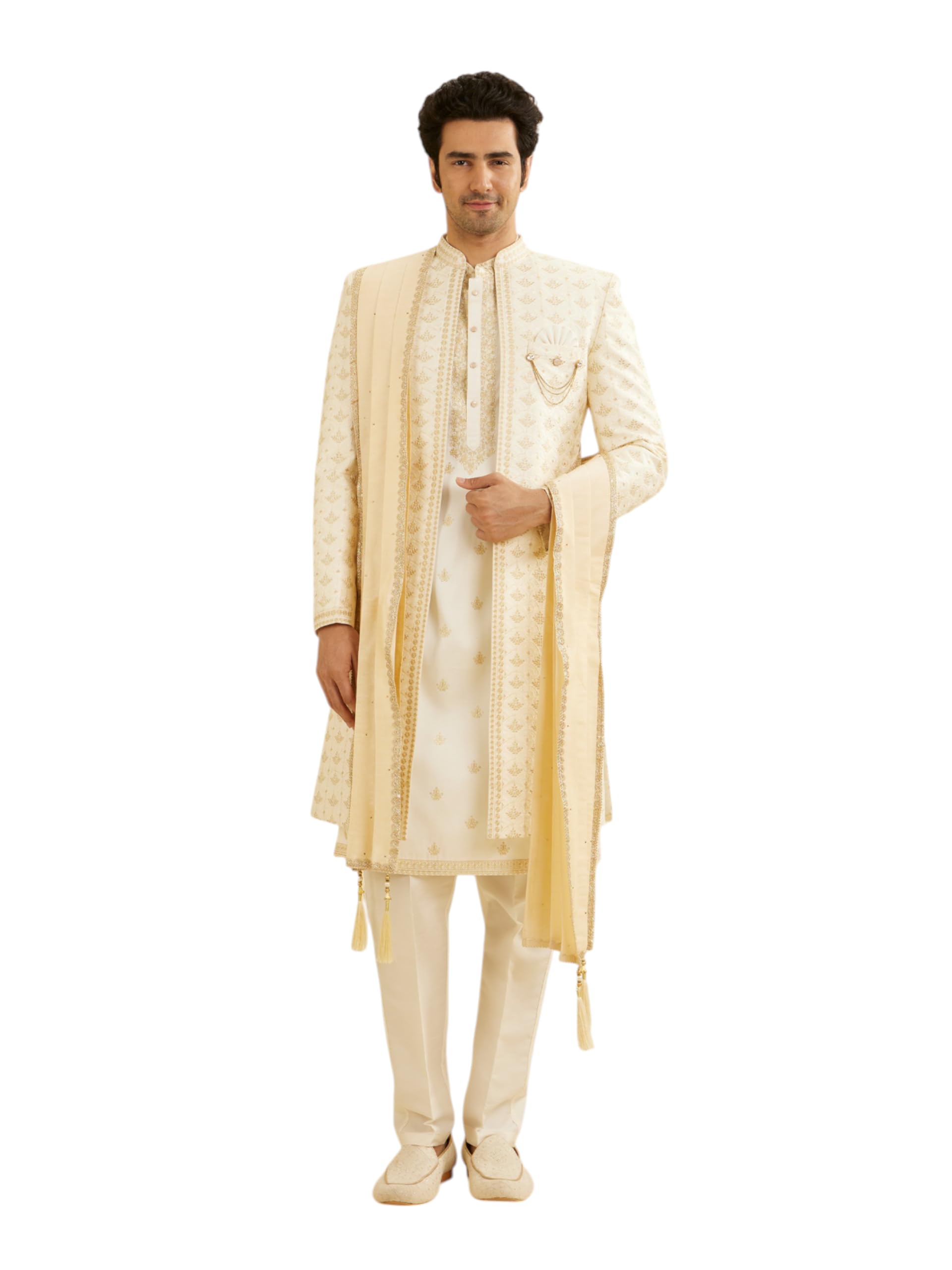 Manyavar MenS Chanderi Solid Dupatta (Beige,2.75M)