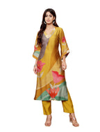 Varanga Women Olive Abstract Printed Gota Lace Detailed Kurta With Solid Trouser  Stylish Ethnic Set