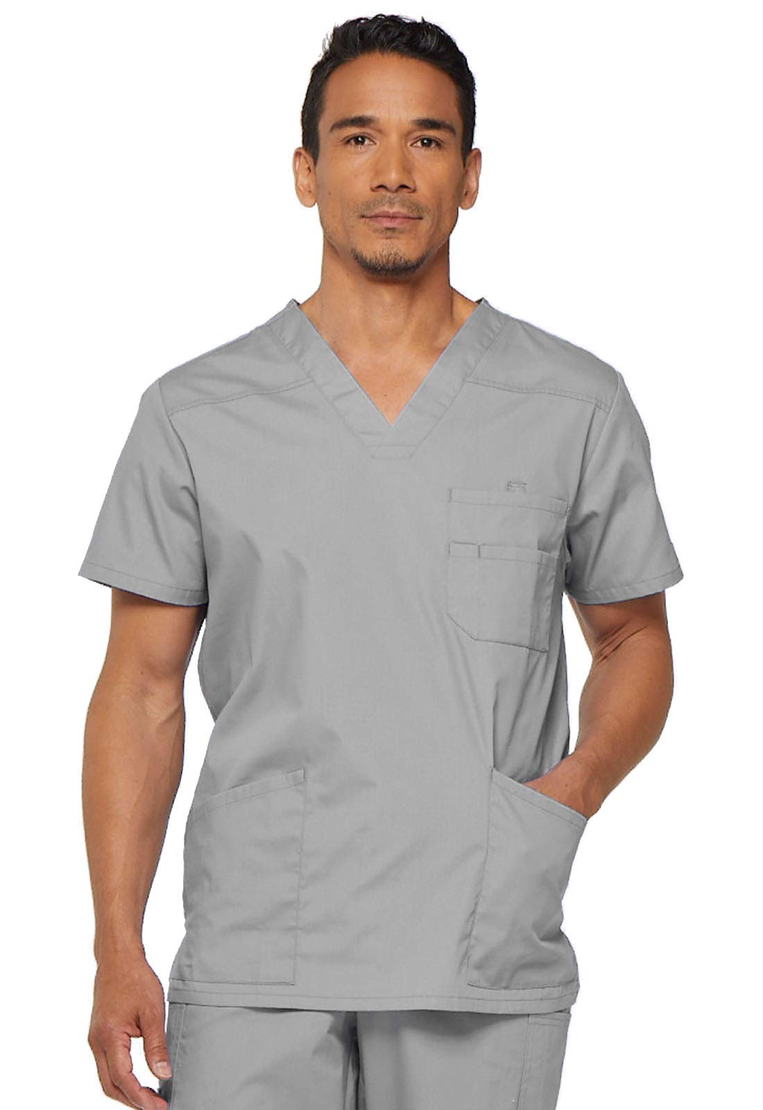 Dickies Men's Big-Tall Extreme Stretch V-Neck Scrub Top, Grey, XXXX-Large