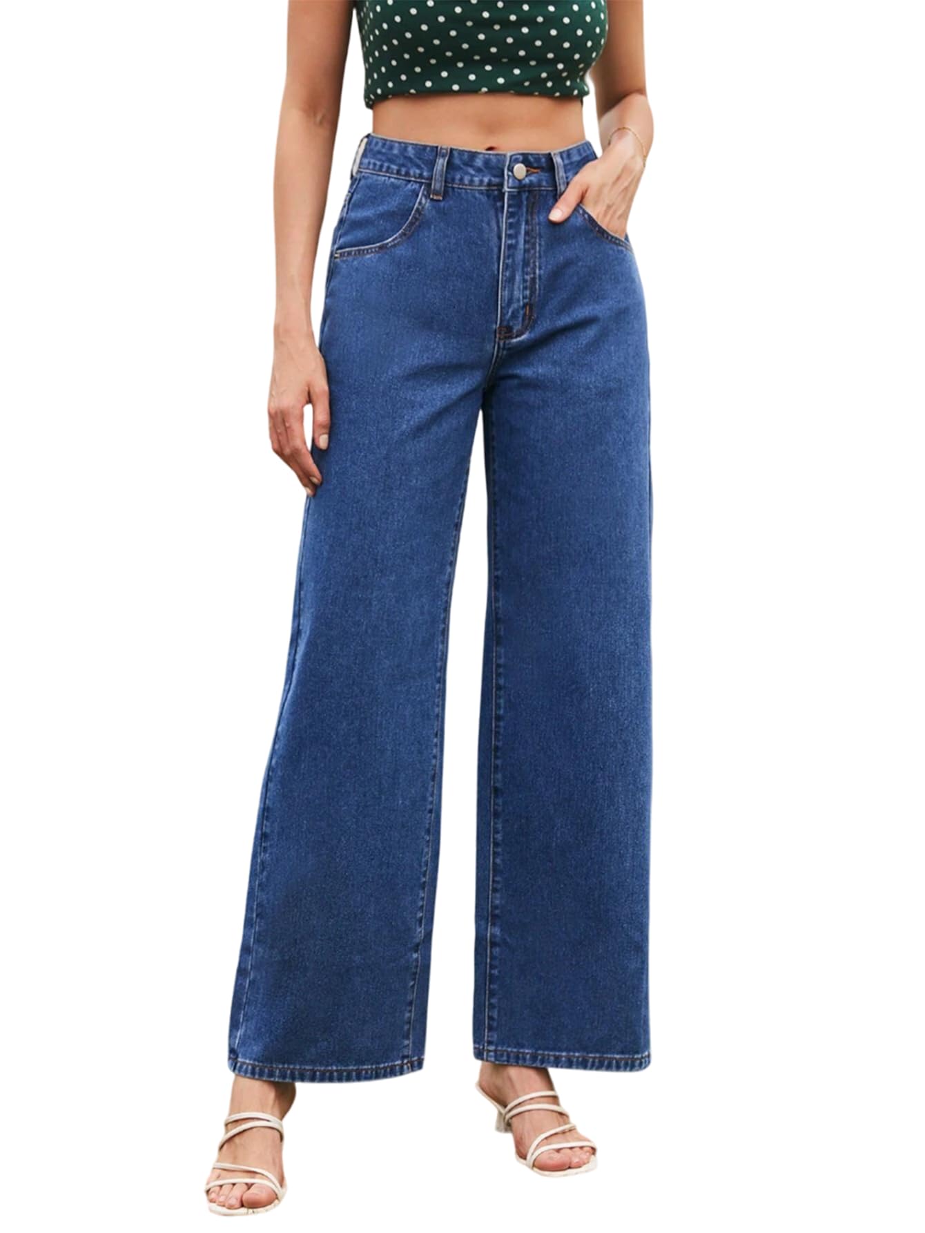 Kotty WomenS Cotton Lycra Blend Relaxed Fit High Rise Jeans(Blue,28)