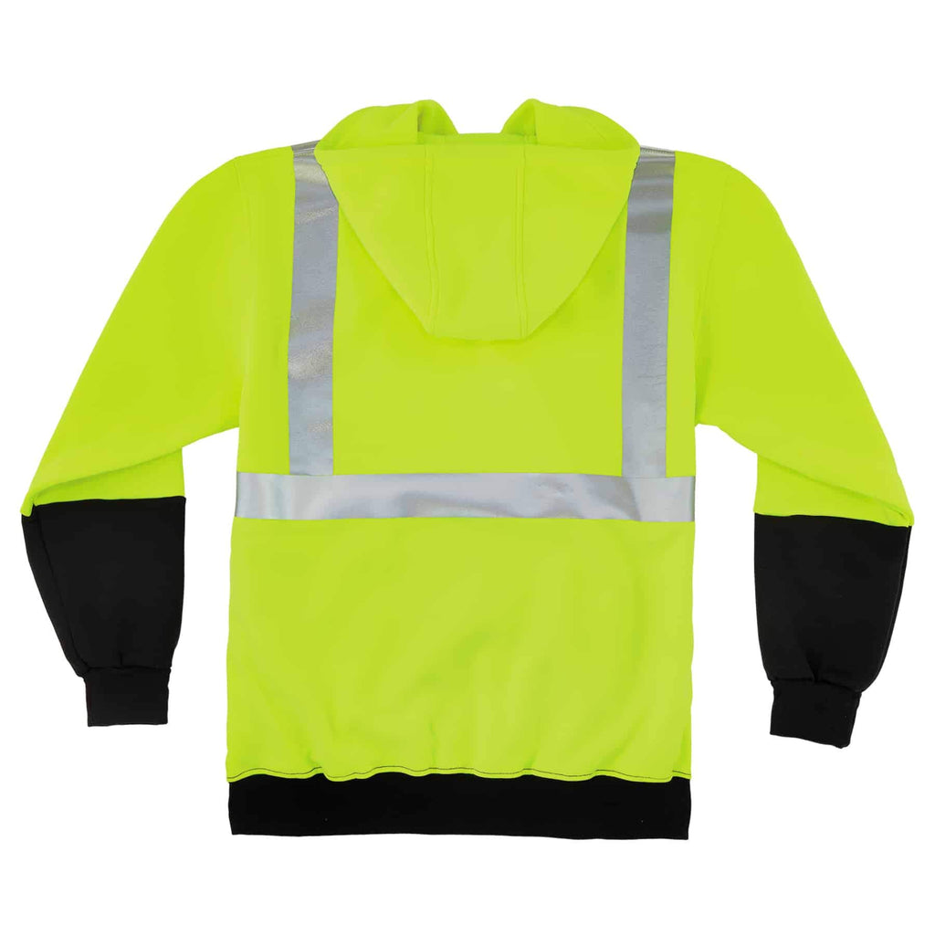 GloWear 8293 Type R Class 2 Front Hooded Sweatshirt - Extra Large (XL) Size Hood Collar - Black, Lime - Polar Fleece