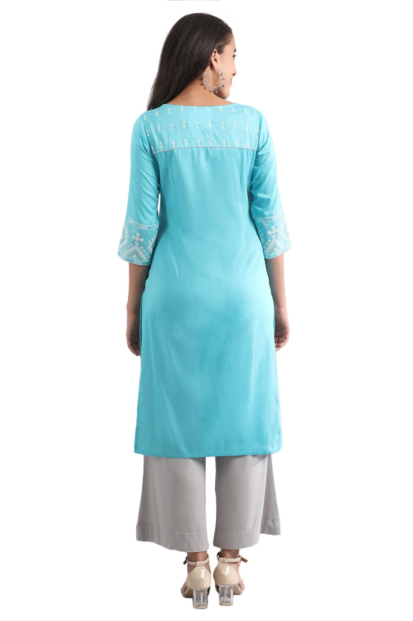 Aurelia Women Blue Casual Kurta in Round Neck_22FEA11250-501289_L