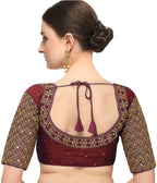 Pujia Mills Womens Embroidery Handwork Sequence Work Necklace Design Readymade Blouse (Marun, 36)