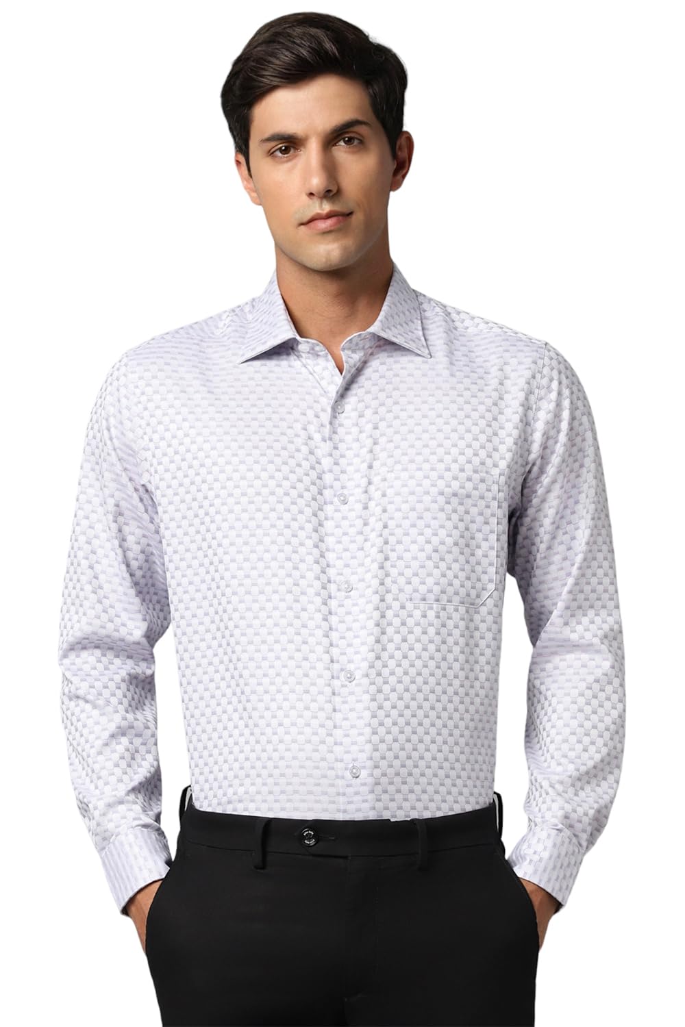 Louis Philippe Permapress White Wrinkle Free Classic Fit Print Full Sleeves Shirt