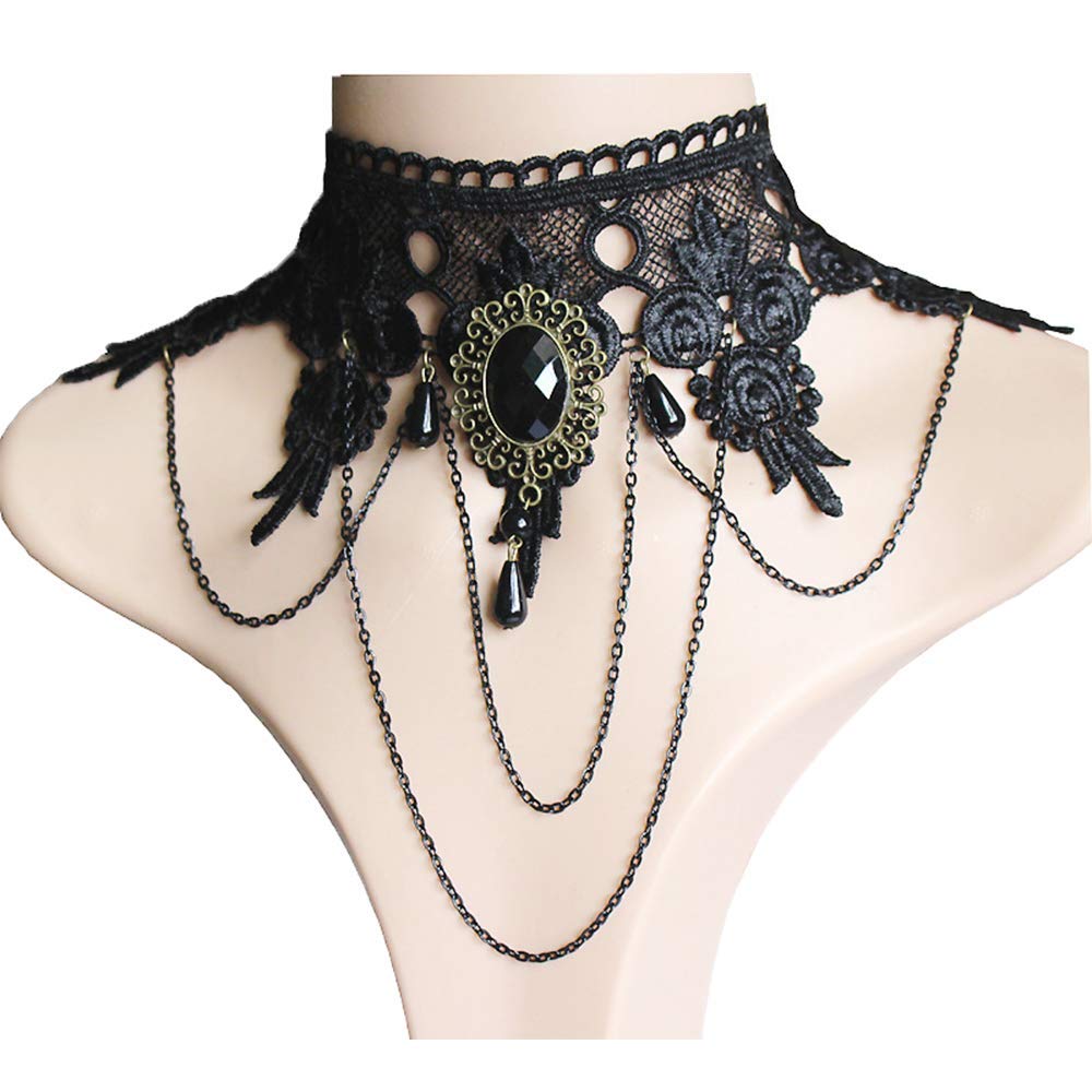 Dumcondy Halloween Elegant Sexy Women Girl Retro Gothic Punk Style Necklace Black Lace Neck Chain Collar Statement Choker Victor