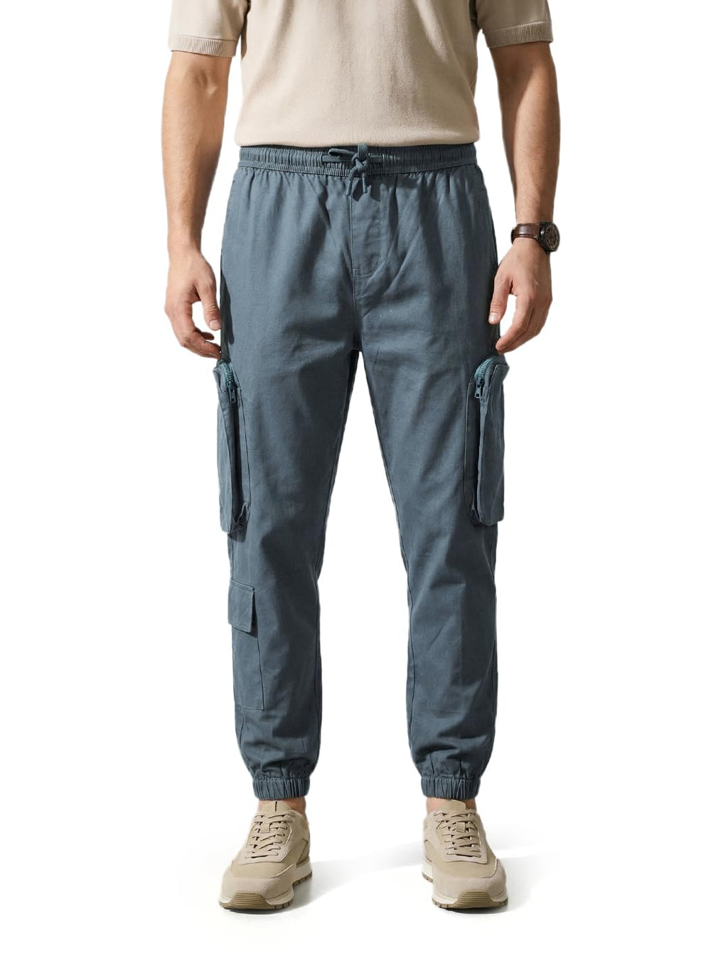The Indian Garage Co Mens Mid-Rise Stretchable Relaxed Fit Joggers