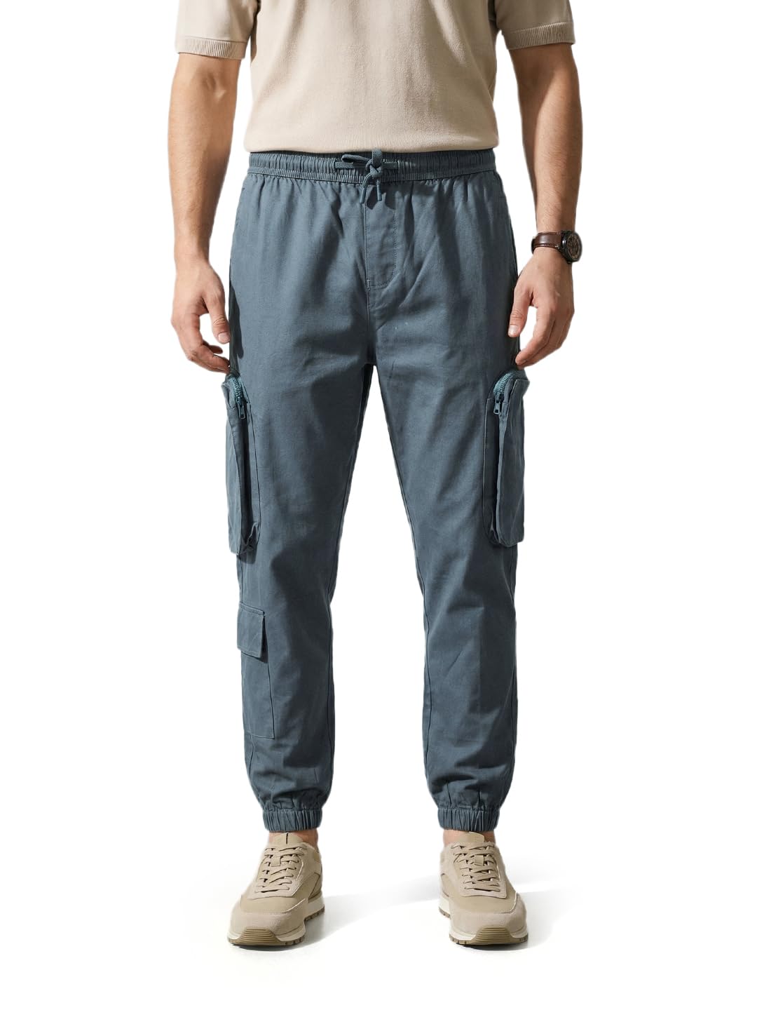 The Indian Garage Co Mens Mid-Rise Stretchable Relaxed Fit Joggers