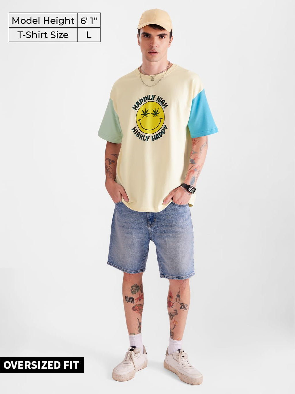 The Souled Store Original Happy High Oversized T-Shirts for Men White