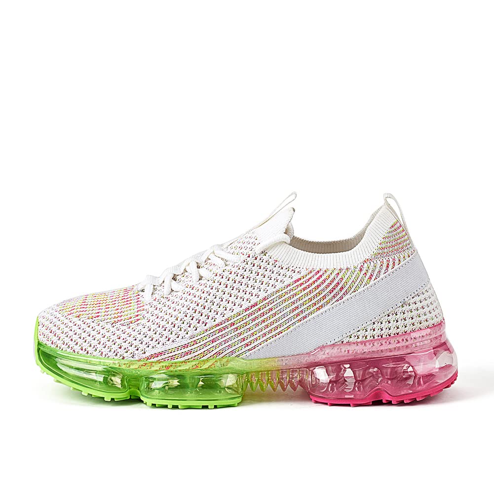 LUcKY STEP Women Air cushion Fashion Sneakers Breathable casual comfortable Lightweight Walking Shoes (White Multi,7B(M) US)