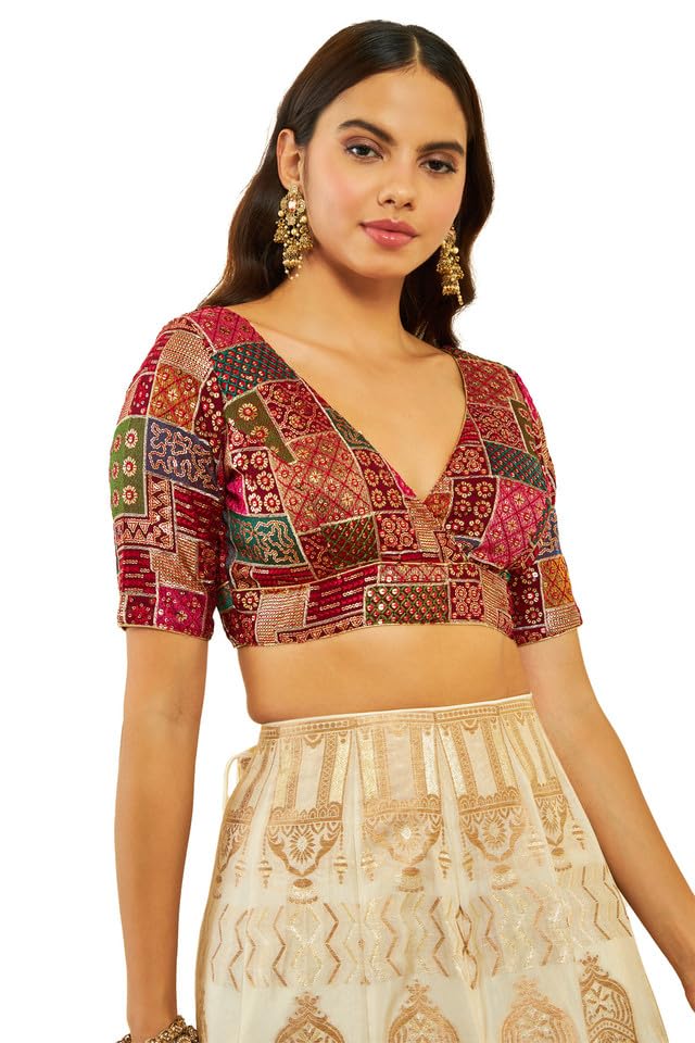 Soch Women Tussar Sequin Embroidered V-Neck Back-Open Blouse