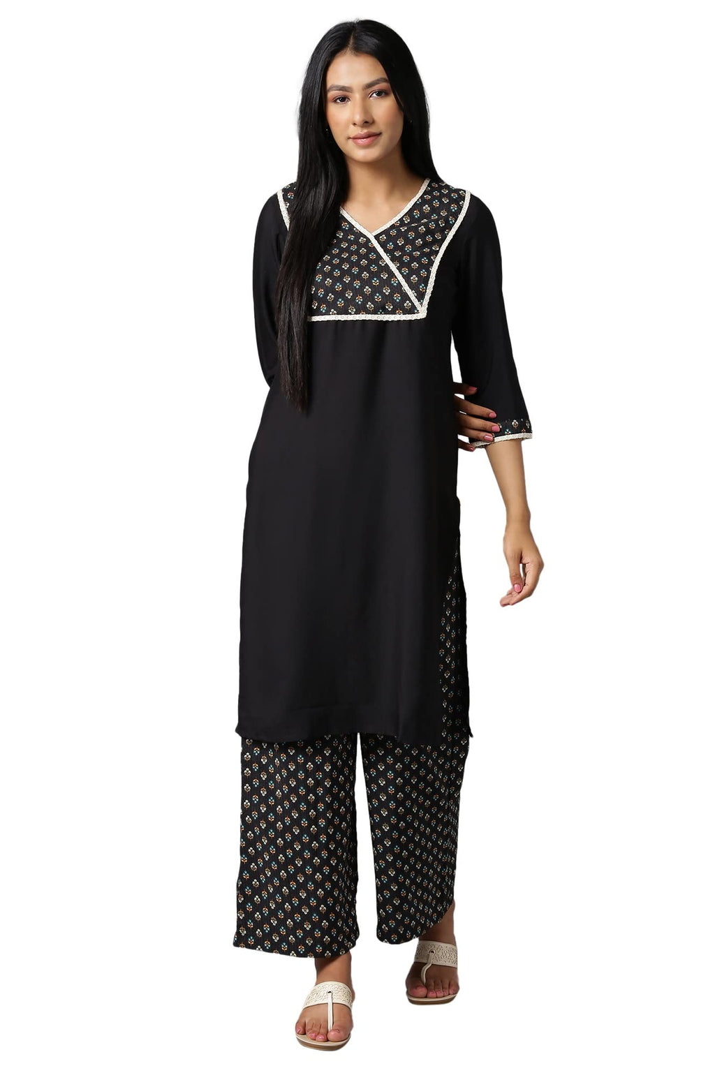 Aure Collection By Aurelia Charcoal Black Ethnic Kurta And Palazzo Set