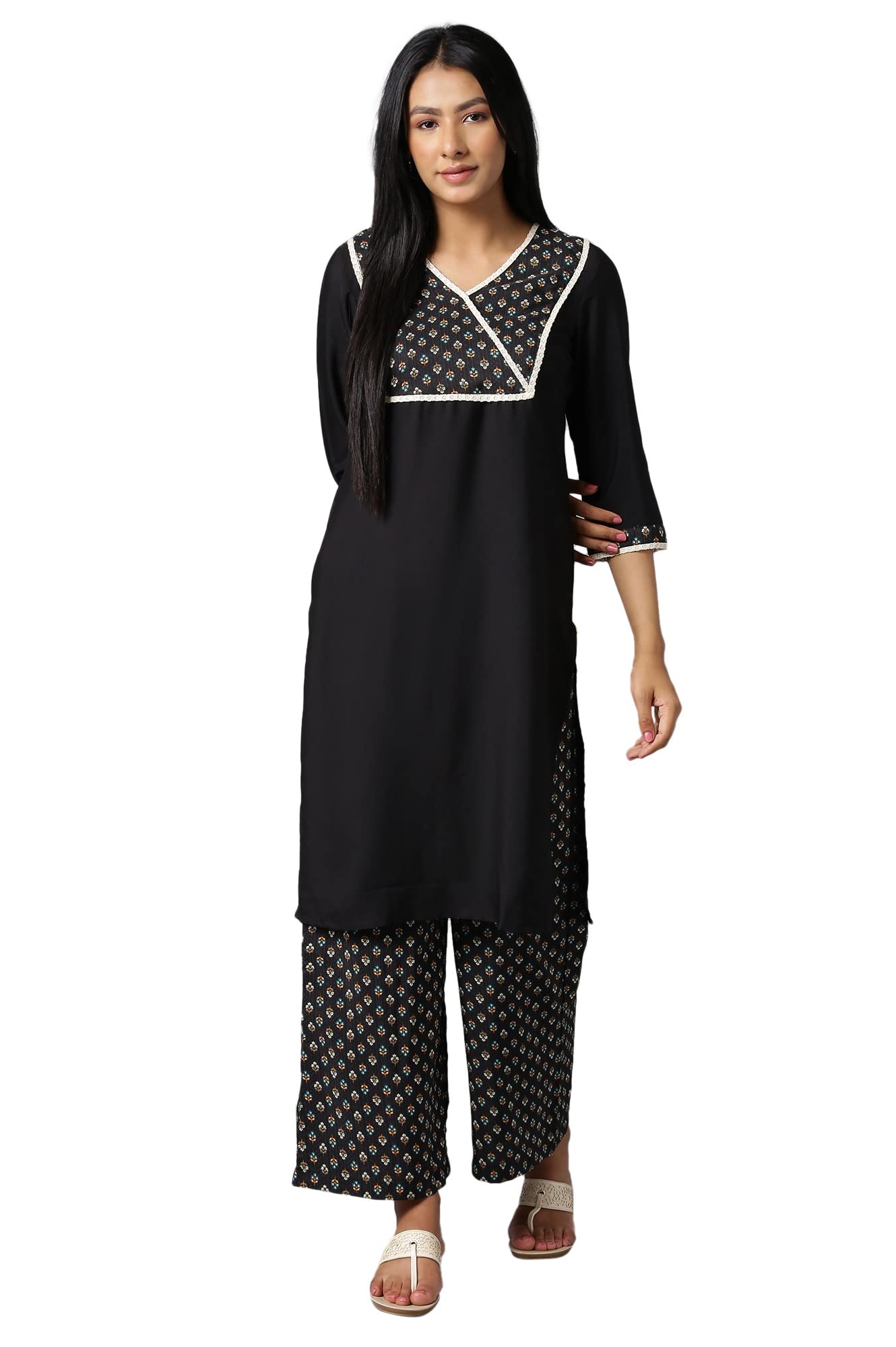 Aure Collection By Aurelia Charcoal Black Ethnic Kurta And Palazzo Set